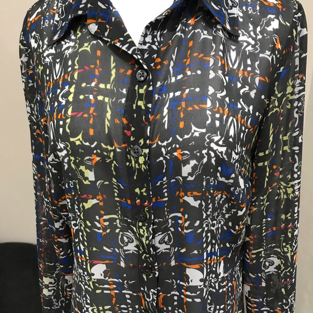 Cabi Sheer Multi Colored Button Up Size M - image 2
